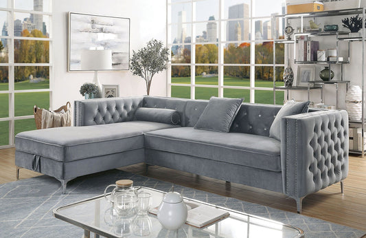 Amie Glam Gray Sectional w/Storage - ATL FURNITURE