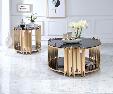 Acme Furniture Tanquin End Table in Gold/Black 84492 - ATL FURNITURE