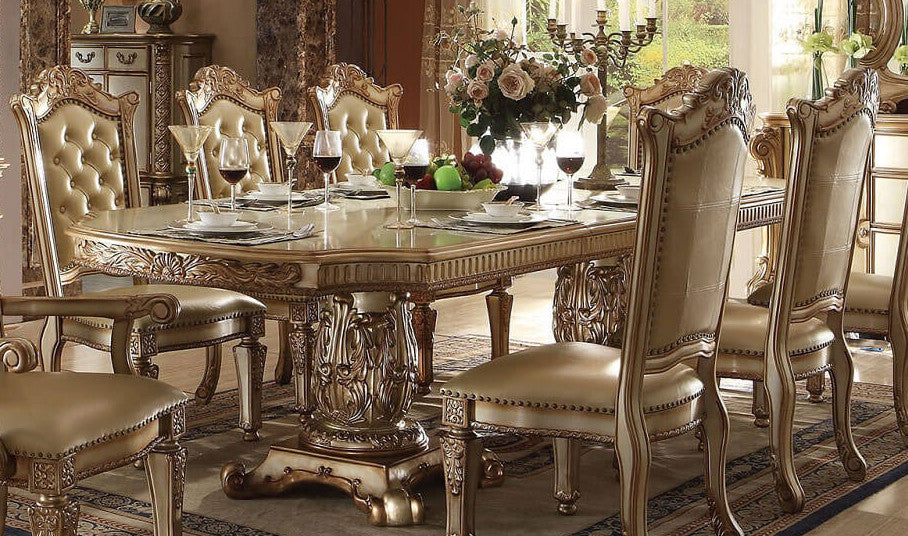 Acme Vendome Double Pedestal Dining Table in Gold Patina 63000 - ATL FURNITURE